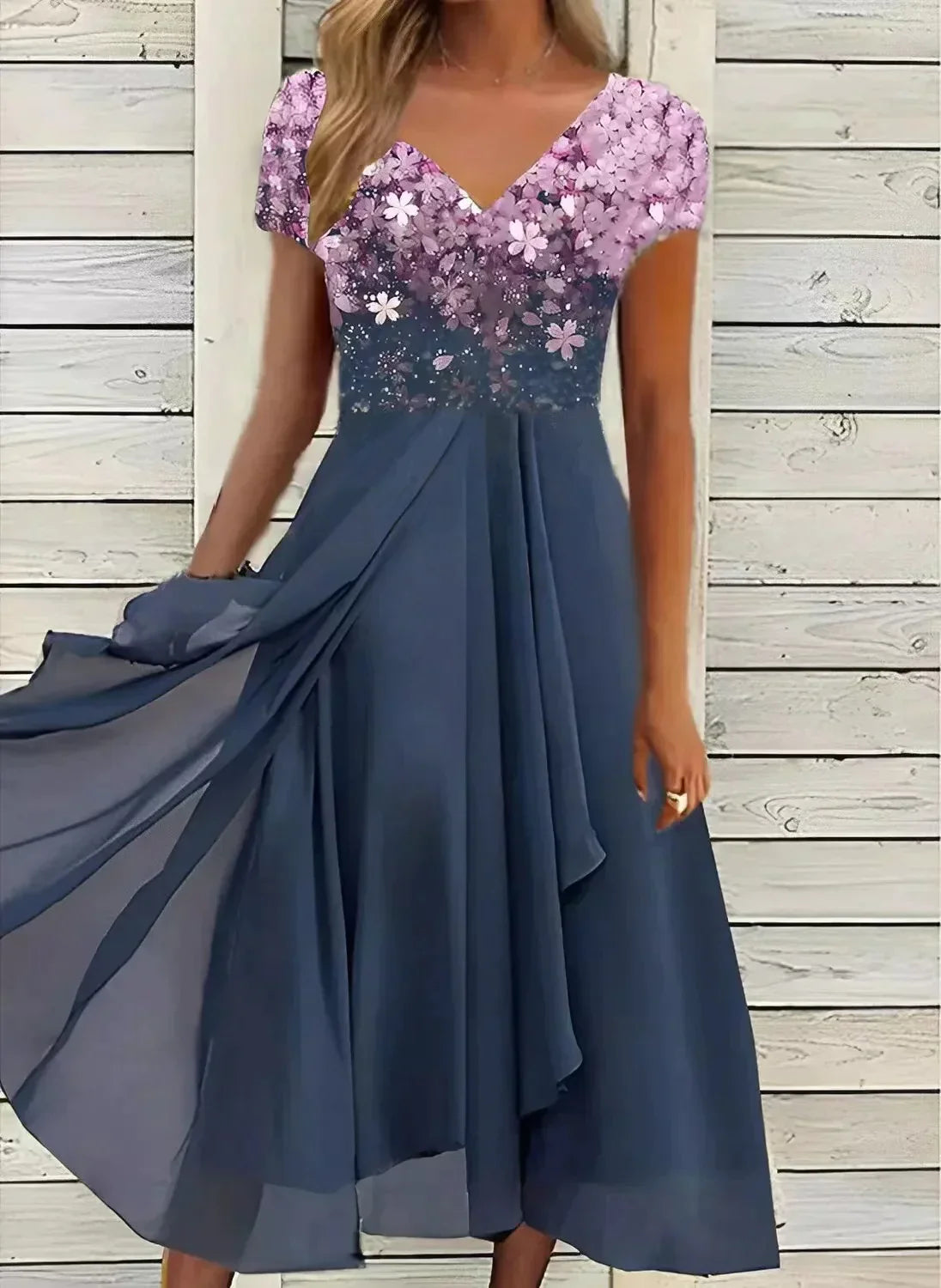 Carlena | Elegancka Sukienka Koktajlowa Midi z Kwiatowym Topem