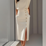 Carlena | Elegancka Sukienka Midi z Rozcięciem