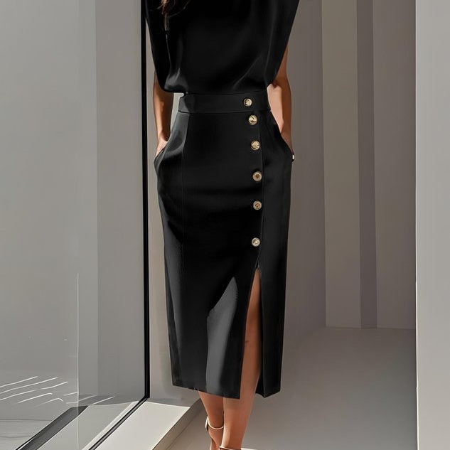 Carlena | Elegancka Sukienka Midi z Rozcięciem