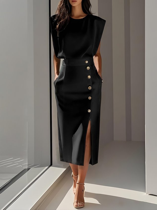 Carlena | Elegancka Sukienka Midi z Rozcięciem