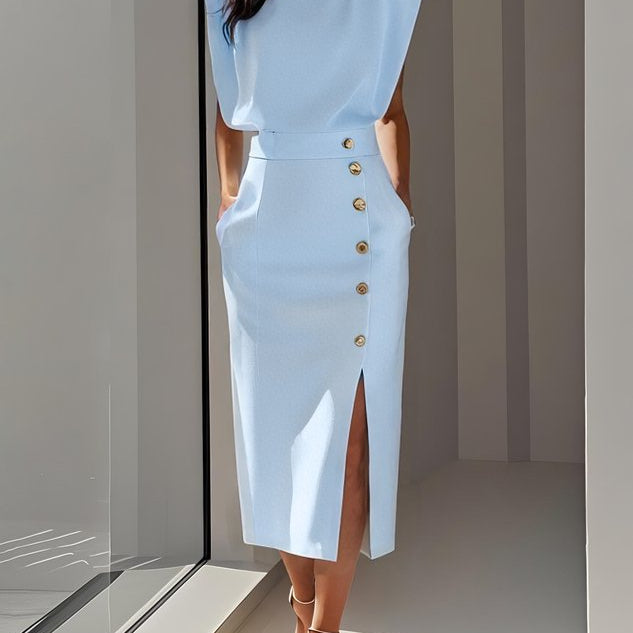 Carlena | Elegancka Sukienka Midi z Rozcięciem