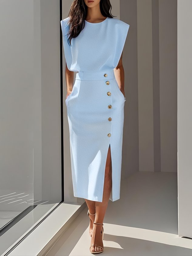 Carlena | Elegancka Sukienka Midi z Rozcięciem
