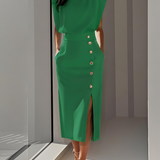 Carlena | Elegancka Sukienka Midi z Rozcięciem