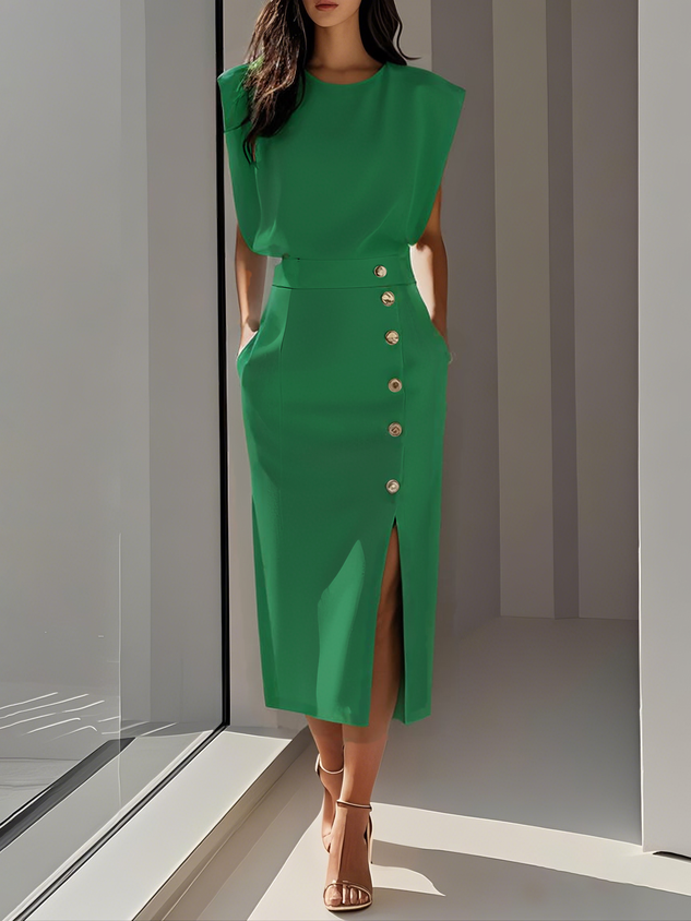 Carlena | Elegancka Sukienka Midi z Rozcięciem