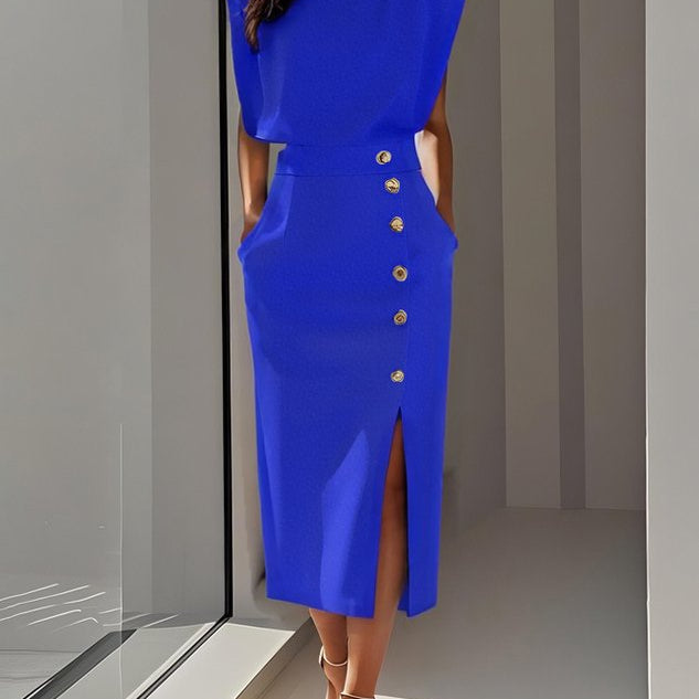 Carlena | Elegancka Sukienka Midi z Rozcięciem