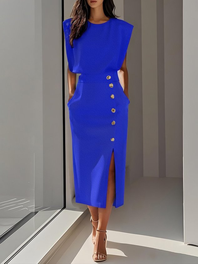 Carlena | Elegancka Sukienka Midi z Rozcięciem