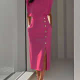 Carlena | Elegancka Sukienka Midi z Rozcięciem