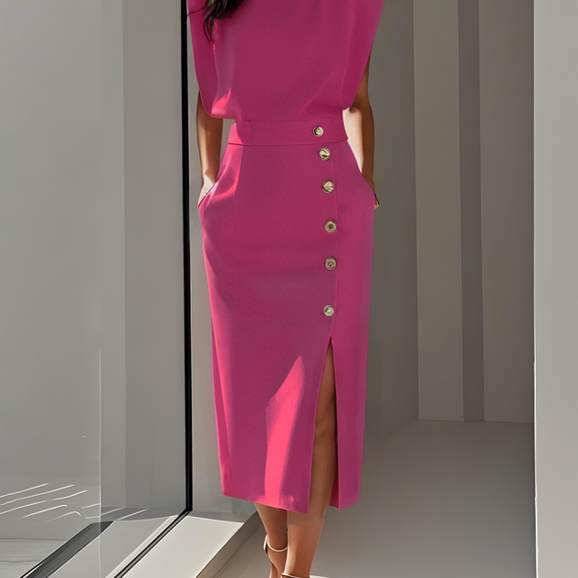 Carlena | Elegancka Sukienka Midi z Rozcięciem