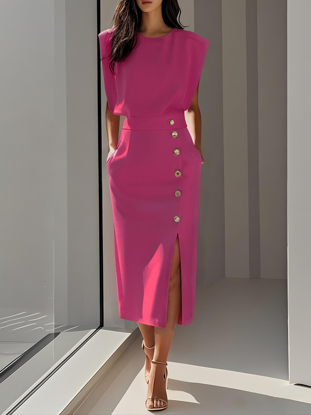 Carlena | Elegancka Sukienka Midi z Rozcięciem
