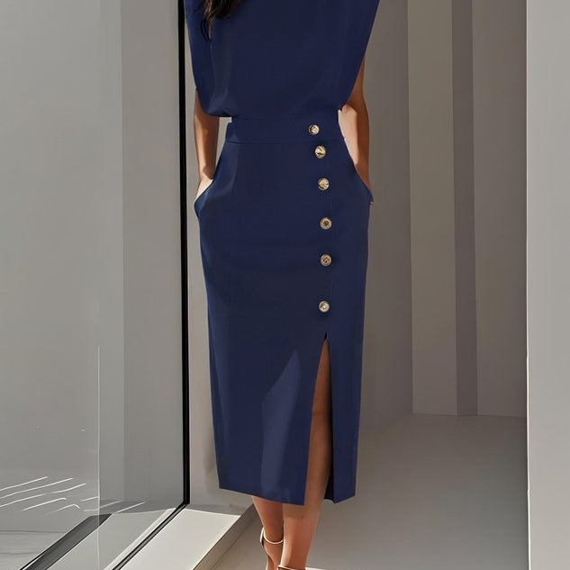Carlena | Elegancka Sukienka Midi z Rozcięciem