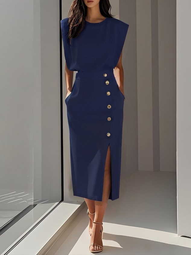 Carlena | Elegancka Sukienka Midi z Rozcięciem