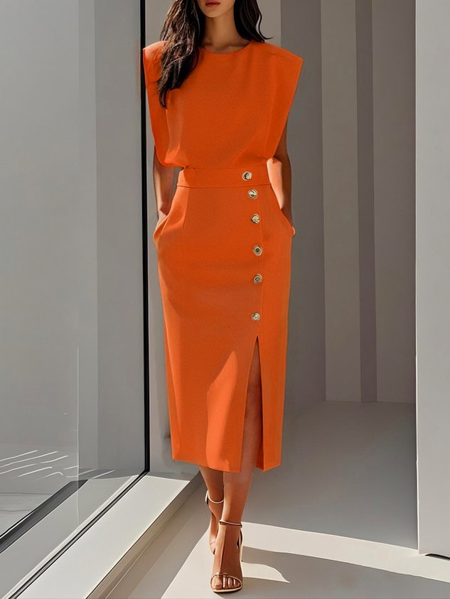 Carlena | Elegancka Sukienka Midi z Rozcięciem