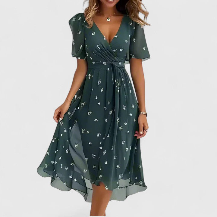Carlena | Elegancka Sukienka Midi z Kwiatowym Wzorem