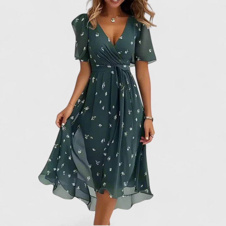 Carlena | Elegancka Sukienka Midi z Kwiatowym Wzorem