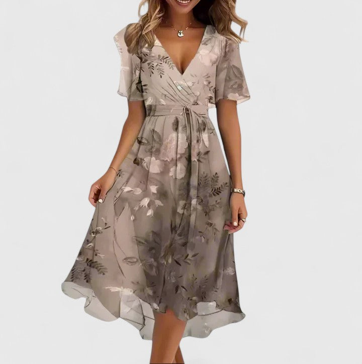 Carlena | Elegancka Sukienka Midi z Kwiatowym Wzorem