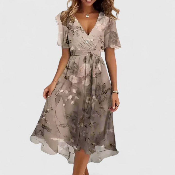 Carlena | Elegancka Sukienka Midi z Kwiatowym Wzorem