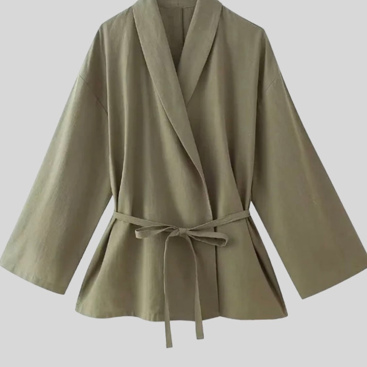 Carlena | Damski lniany komplet dwuczęściowy elegancki i lekki