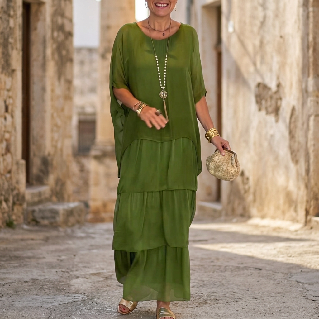 Carlena | Elegancka sukienka damska maxi z falbanami – lekka i stylowa na lato