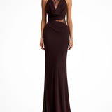 Carlena | Elegancka Sukienka Maxi z Koronkowym Panelem Halter