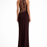 Carlena | Elegancka Sukienka Maxi z Koronkowym Panelem Halter