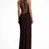 Carlena | Elegancka Sukienka Maxi z Koronkowym Panelem Halter