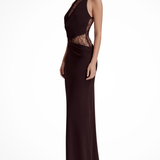 Carlena | Elegancka Sukienka Maxi z Koronkowym Panelem Halter