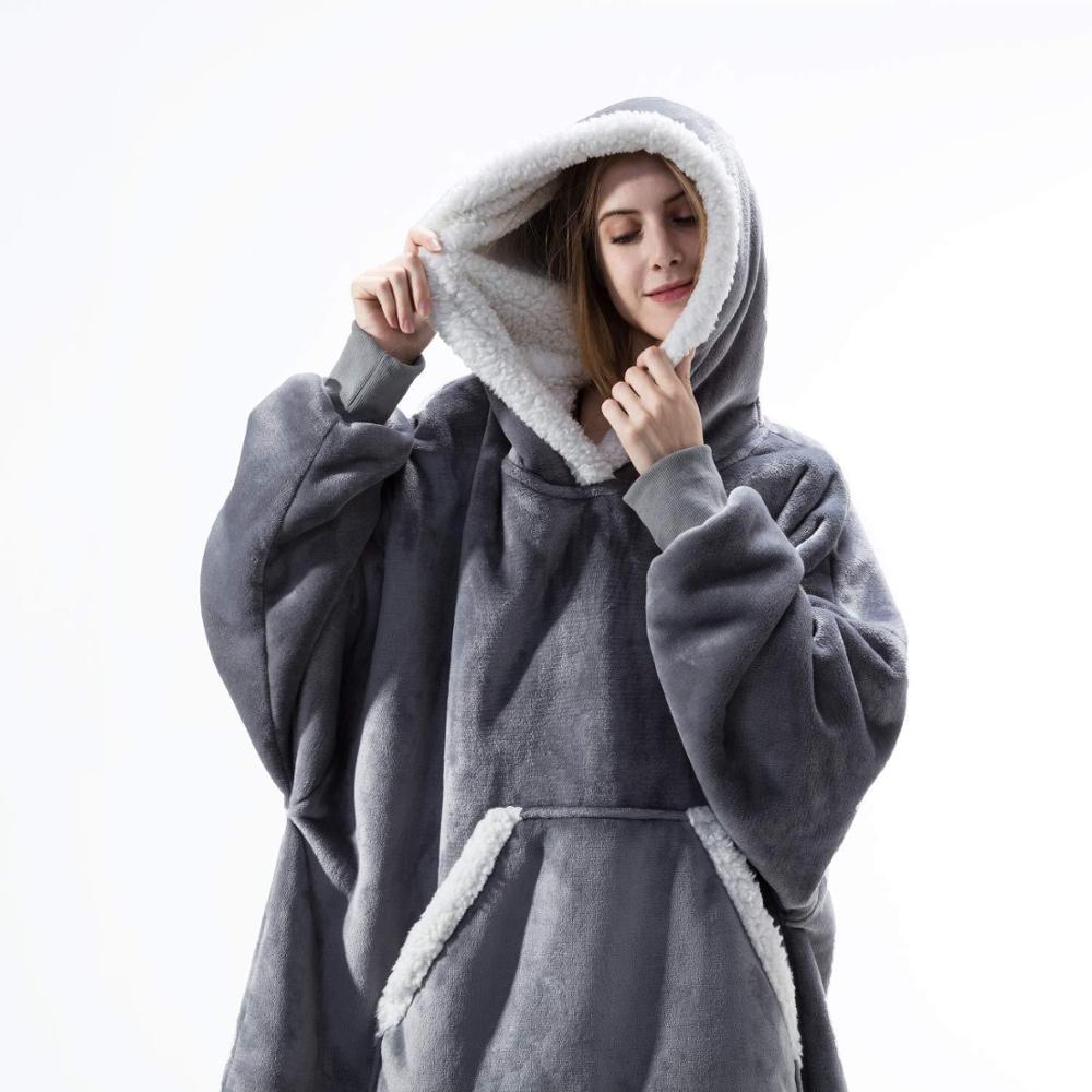 Carlena | Oversize bluza koc premium z kapturem i miękkim sherpa