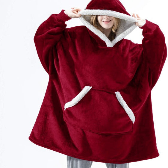 Carlena | Oversize bluza koc premium z kapturem i miękkim sherpa