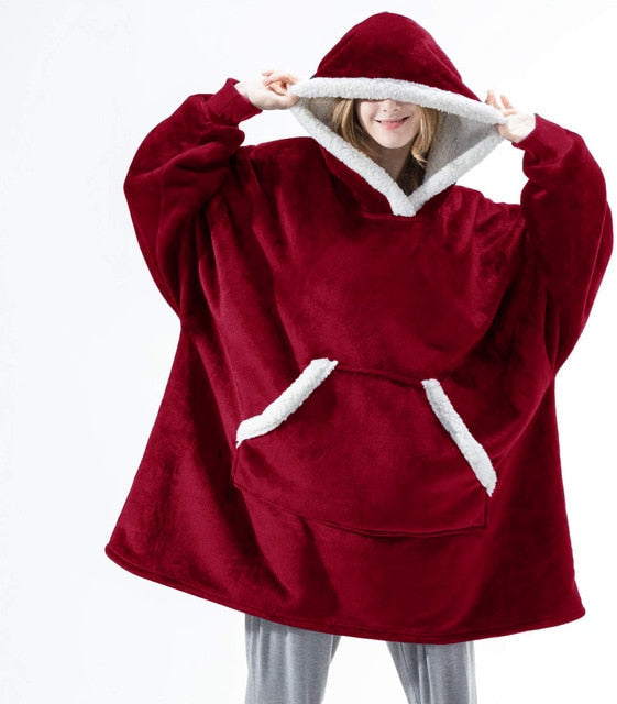 Carlena | Oversize bluza koc premium z kapturem i miękkim sherpa