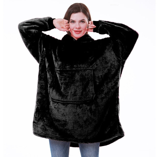 Carlena | Oversize bluza koc premium z kapturem i miękkim sherpa