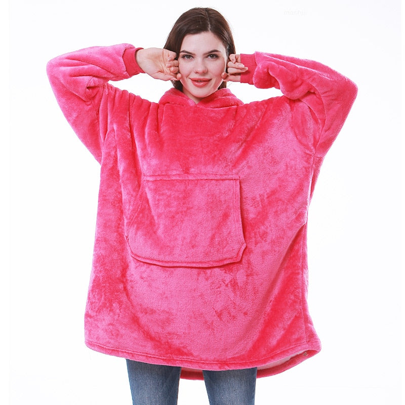 Carlena | Oversize bluza koc premium z kapturem i miękkim sherpa
