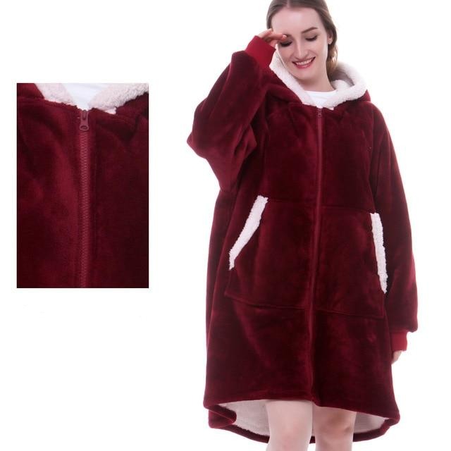 Carlena | Oversize bluza koc premium z kapturem i miękkim sherpa