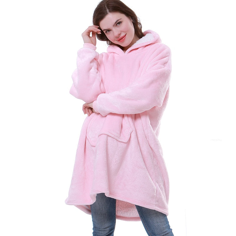 Carlena | Oversize bluza koc premium z kapturem i miękkim sherpa