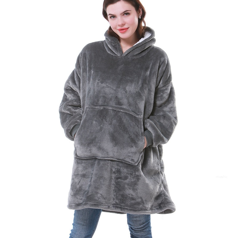 Carlena | Oversize bluza koc premium z kapturem i miękkim sherpa