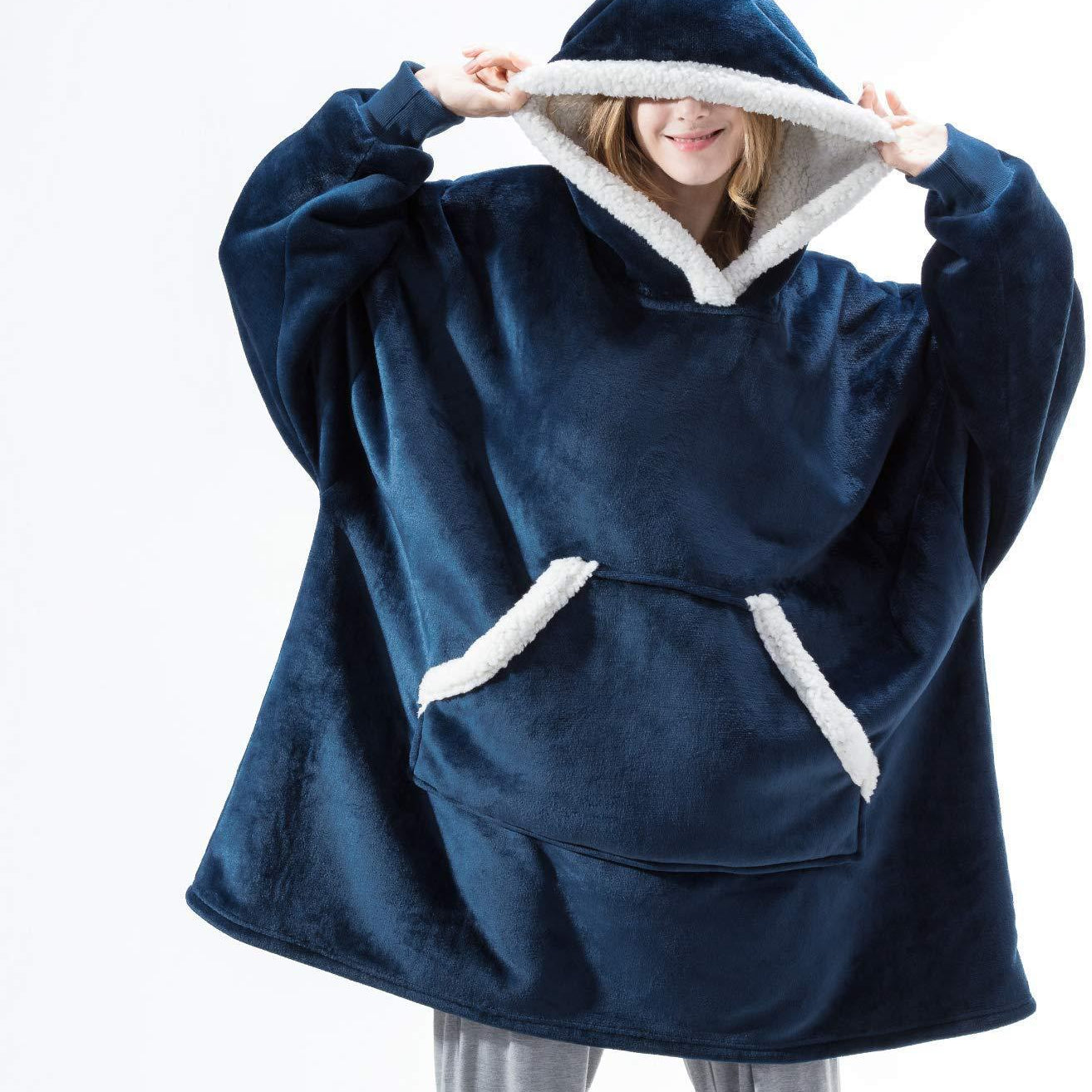 Carlena | Oversize bluza koc premium z kapturem i miękkim sherpa