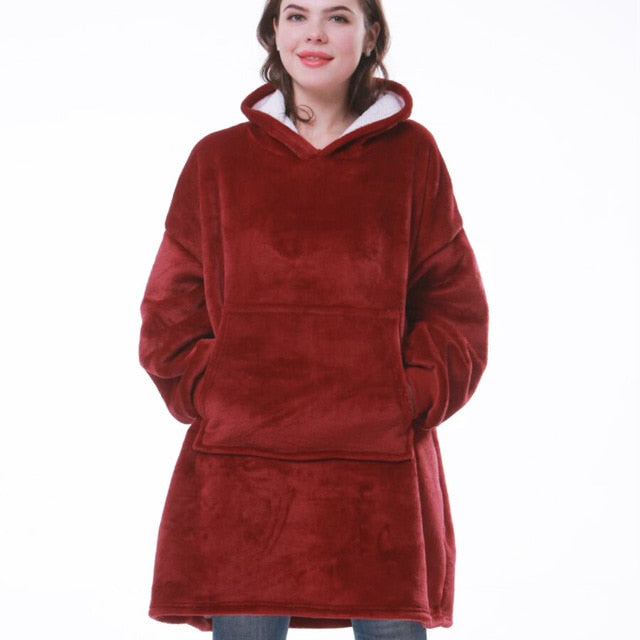 Carlena | Oversize bluza koc premium z kapturem i miękkim sherpa