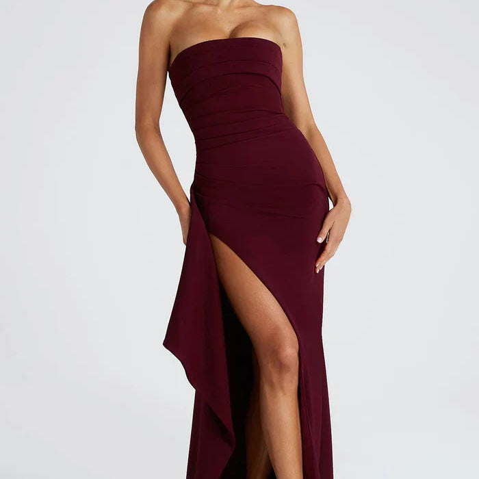 Carlena | Elegancka sukienka maxi bez ramiączek z rozcięciem