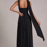 Carlena | Elegancka Sukienka Maxi Bez Ramiączek z Wysokim Rozcięciem i Szalem