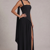 Carlena | Elegancka Sukienka Maxi Bez Ramiączek z Wysokim Rozcięciem i Szalem
