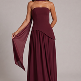 Carlena | Elegancka Sukienka Maxi Bez Ramiączek z Wysokim Rozcięciem i Szalem