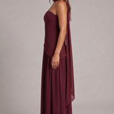 Carlena | Elegancka Sukienka Maxi Bez Ramiączek z Wysokim Rozcięciem i Szalem