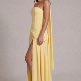 Carlena | Elegancka Sukienka Maxi Bez Ramiączek z Wysokim Rozcięciem i Szalem