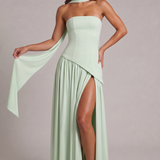 Carlena | Elegancka Sukienka Maxi Bez Ramiączek z Wysokim Rozcięciem i Szalem