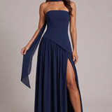 Carlena | Elegancka Sukienka Maxi Bez Ramiączek z Wysokim Rozcięciem i Szalem