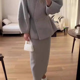 Carlena | Elegancki Komplet ze Spódnicą i Marynarką z Bufiastymi Rękawami