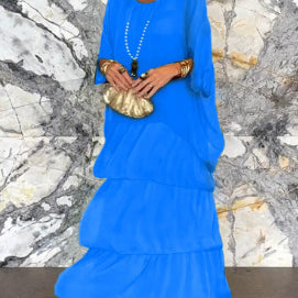 Carlena | Zwiewna sukienka maxi z falbanami maskująca brzuch i zapewniająca komfort