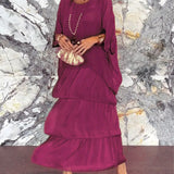 Carlena | Zwiewna sukienka maxi z falbanami maskująca brzuch i zapewniająca komfort