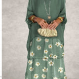 Carlena | Zwiewna sukienka maxi z falbanami maskująca brzuch i zapewniająca komfort