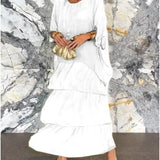 Carlena | Zwiewna sukienka maxi z falbanami maskująca brzuch i zapewniająca komfort