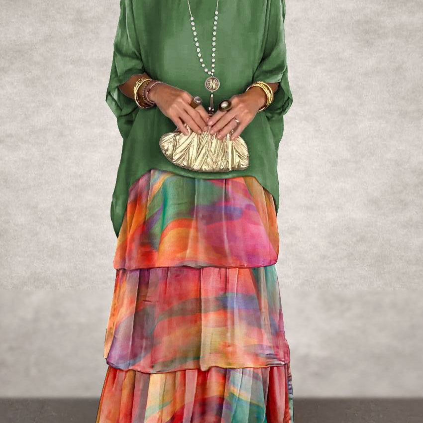 Carlena | Zwiewna sukienka maxi z falbanami maskująca brzuch i zapewniająca komfort